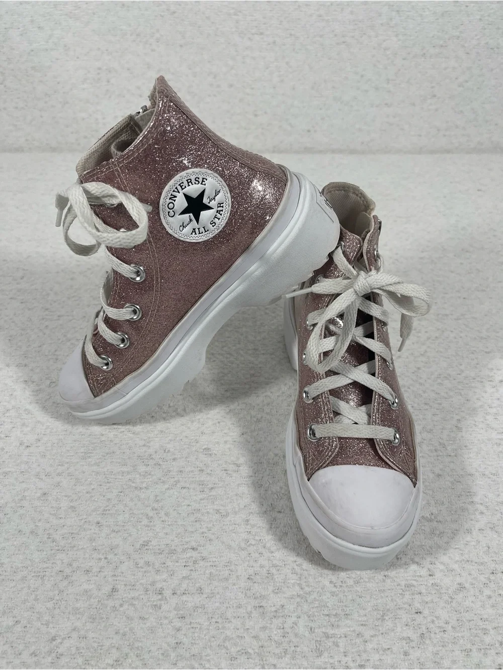 Converse All Star, Platform High, Glitter Sneakers Rose Pink, Size 1. SKU#0469